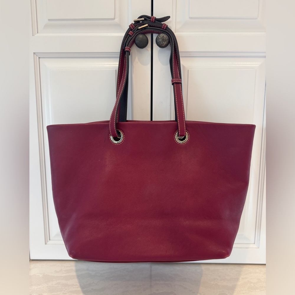 Dooney & Bourke Wine Red Leather Tote with Gold Logo Hardware - Picture 2 of 8